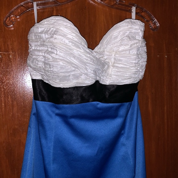 Jessica McClintock for Gunne Sax Strapless Blue/Black/white Satin vintage y2k - Picture 2 of 5
